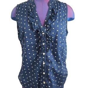Holly & Whyte by Lindex Navy White Polka Dots Button Down Sleeveless Top Size 40